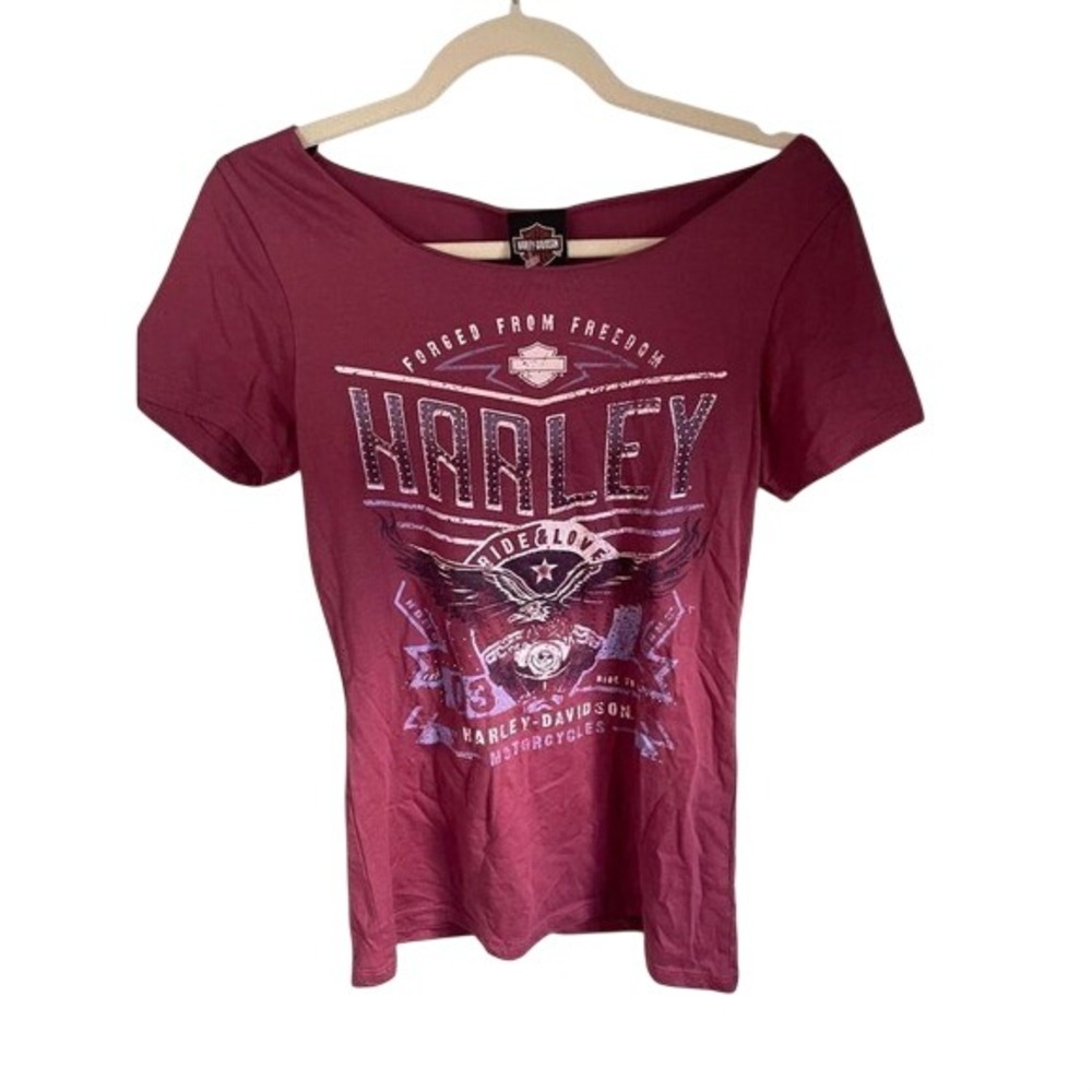 Harley Davidson Womens Rawhide Olathe Kansas Graphic T Shirt Short Sleeve‎